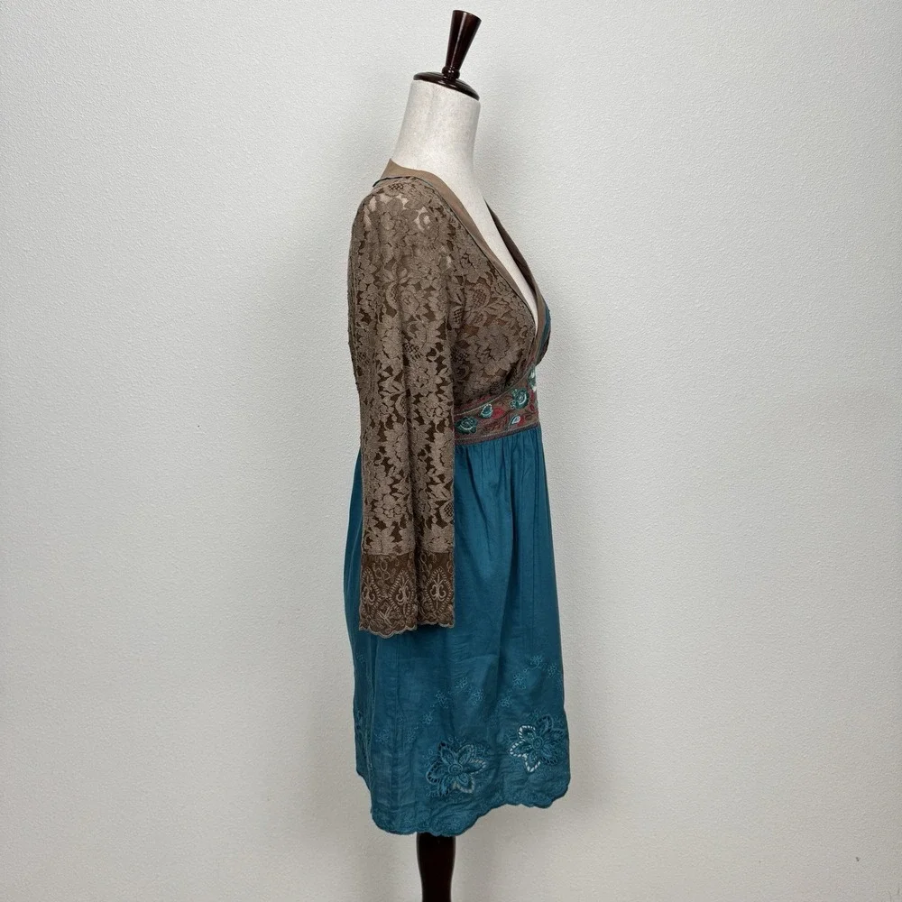 Vtg 90s Flying Tomato‎ Dress Womens Small Blue Empire Waist Crochet Boho Indie - Picture 7 of 16